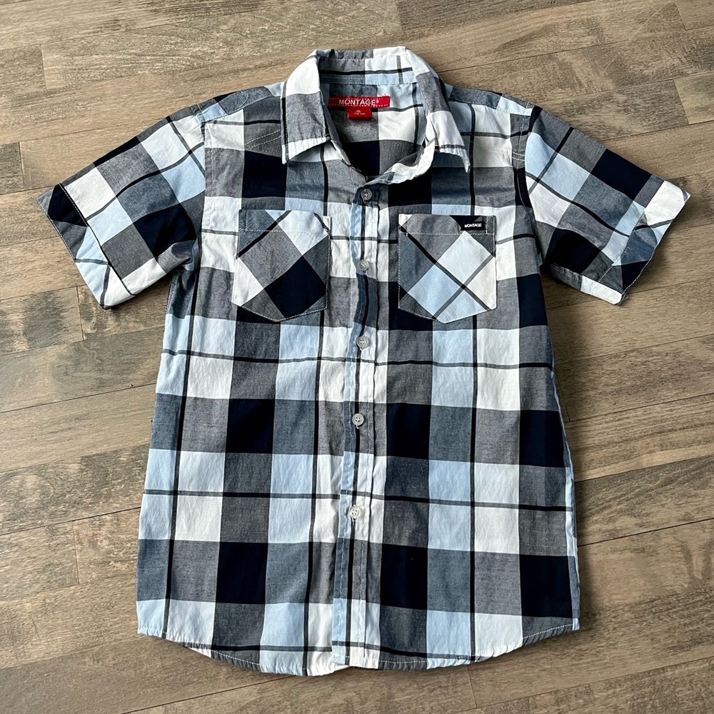 Montage Plaid Button Down Shirt. size 10